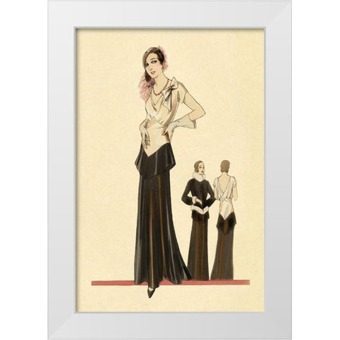 Eveningwear in Black and White White Modern Wood Framed Art Print by Vintage Fashion