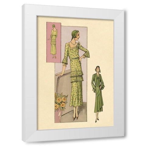 Green Daytime Fashions White Modern Wood Framed Art Print by Vintage Fashion