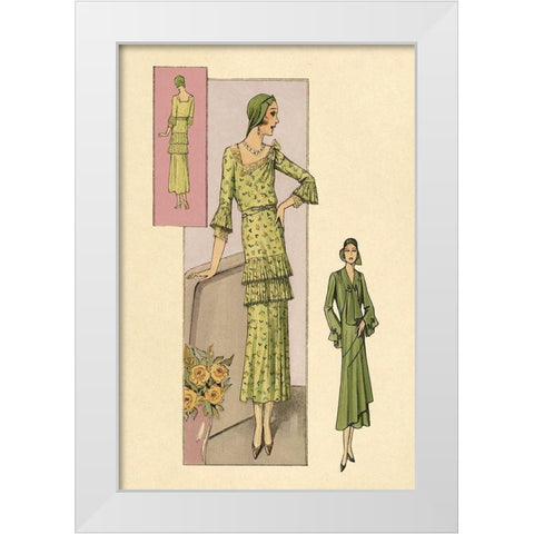 Green Daytime Fashions White Modern Wood Framed Art Print by Vintage Fashion