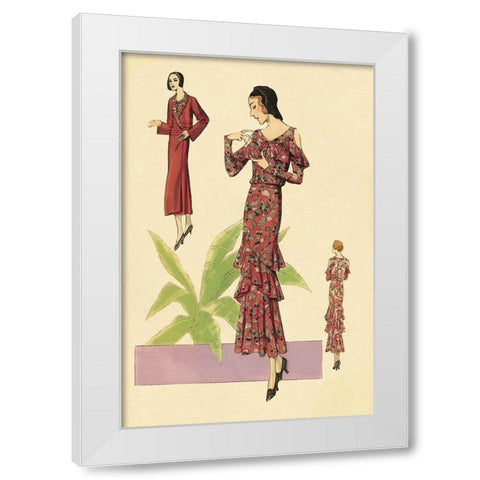 Party Dress with Ruffles and Flowers White Modern Wood Framed Art Print by Vintage Fashion
