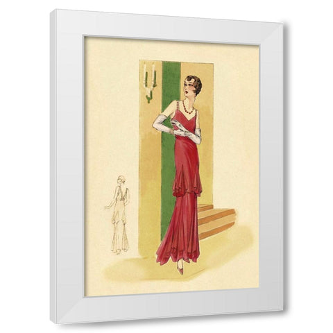 Scarlet Evening Gown White Modern Wood Framed Art Print by Vintage Fashion