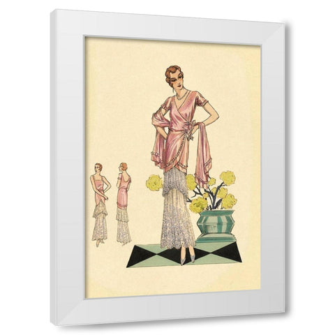 Party Dress in Pink and Blue White Modern Wood Framed Art Print by Vintage Fashion