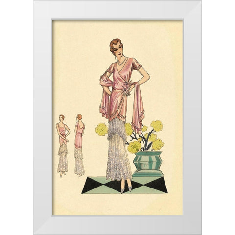 Party Dress in Pink and Blue White Modern Wood Framed Art Print by Vintage Fashion