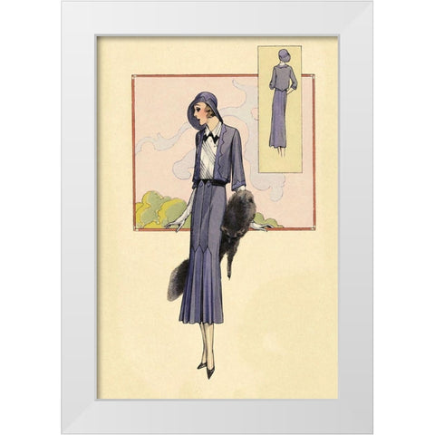 Stylish Blue Suit with Stole White Modern Wood Framed Art Print by Vintage Fashion