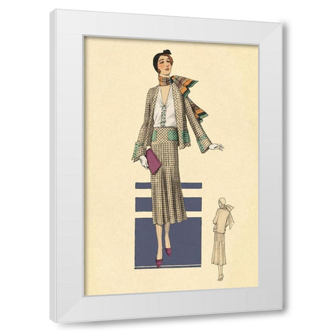 Stylish Daytime Suit and Scarf White Modern Wood Framed Art Print by Vintage Fashion