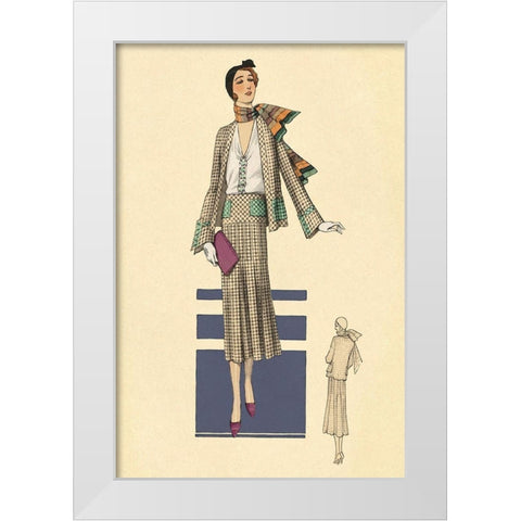 Stylish Daytime Suit and Scarf White Modern Wood Framed Art Print by Vintage Fashion