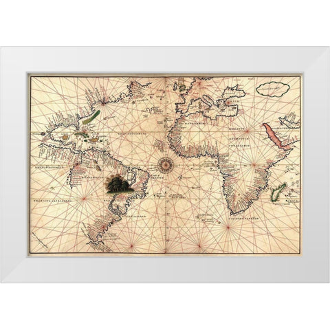 Portolan World Map White Modern Wood Framed Art Print by Oliva, Joan
