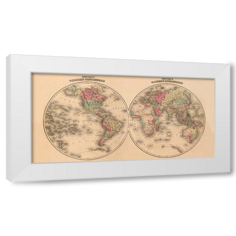 Johnsons World Map White Modern Wood Framed Art Print by Johnson, A.J.