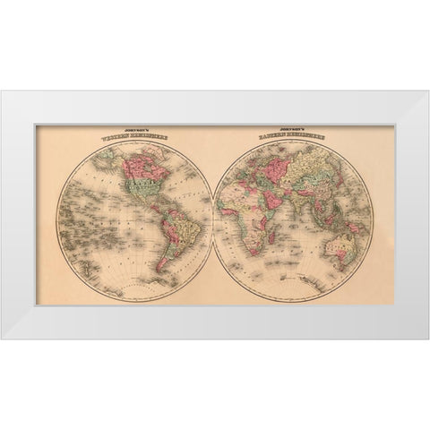 Johnsons World Map White Modern Wood Framed Art Print by Johnson, A.J.