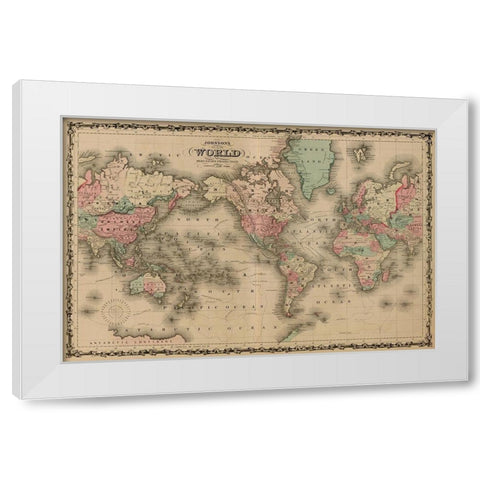 World Map White Modern Wood Framed Art Print by Johnson, A.J.