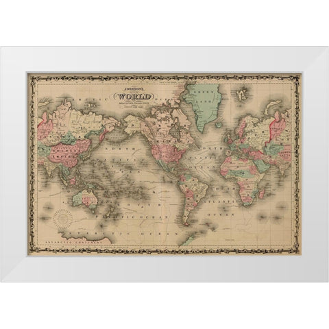 World Map White Modern Wood Framed Art Print by Johnson, A.J.