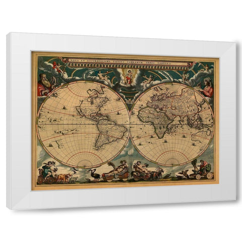 New and Accurate Map of the World White Modern Wood Framed Art Print by Blaeu, Johannes