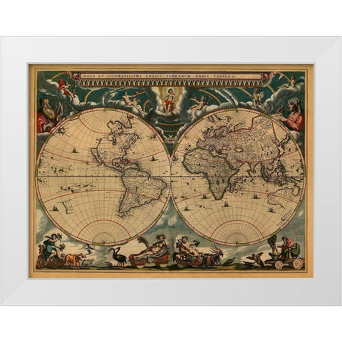 New and Accurate Map of the World White Modern Wood Framed Art Print by Blaeu, Johannes