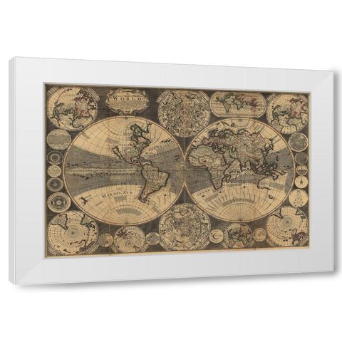 World Map with Planets White Modern Wood Framed Art Print by Godson, W.