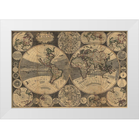 World Map with Planets White Modern Wood Framed Art Print by Godson, W.