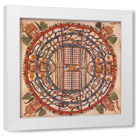 Manuyaloka, map of the world of man, according to Jain cosmological traditions White Modern Wood Framed Art Print by Unknown