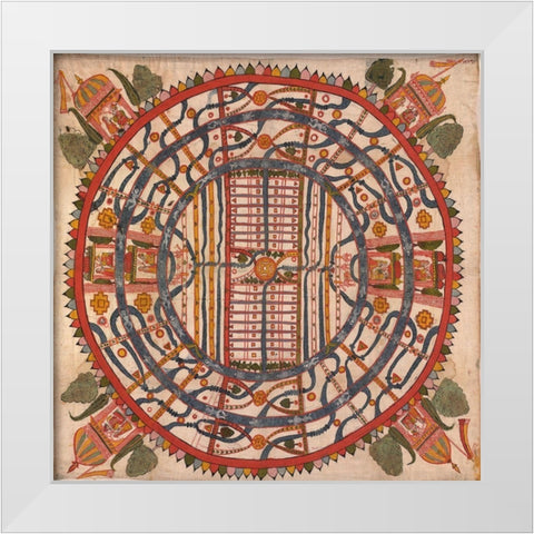 Manuyaloka, map of the world of man, according to Jain cosmological traditions White Modern Wood Framed Art Print by Unknown