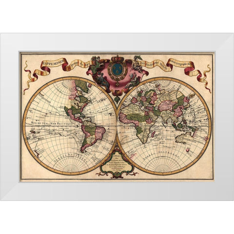 World Map Prepared for then French King White Modern Wood Framed Art Print by de Lisle, Guillaume