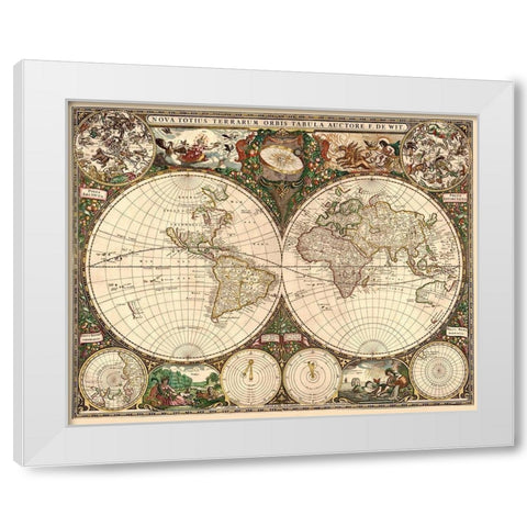 World Map White Modern Wood Framed Art Print by De Wit, Frederick