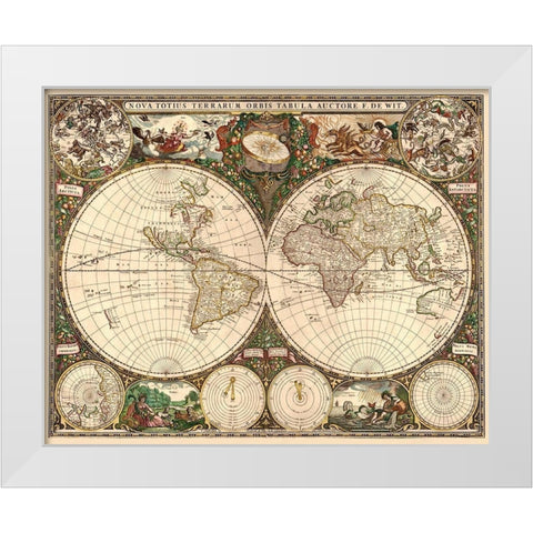 World Map White Modern Wood Framed Art Print by De Wit, Frederick