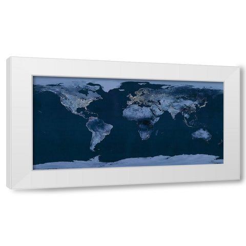 Satellite View of the World Showing Electric Lights and Usage White Modern Wood Framed Art Print by Goddard Space Center