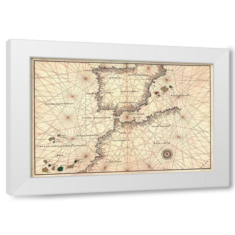 Portolan or Navigational Map of the Spain, Gibraltar and North Africa White Modern Wood Framed Art Print by Agnese, Battista