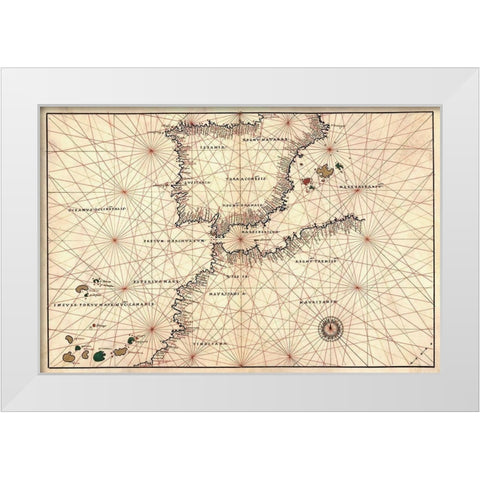 Portolan or Navigational Map of the Spain, Gibraltar and North Africa White Modern Wood Framed Art Print by Agnese, Battista