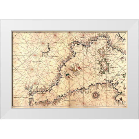 Portolan or Navigational Map of the Western Mediterranean from Gibraltar to Piedmont and Sardinia White Modern Wood Framed Art Print by Agnese, Battista
