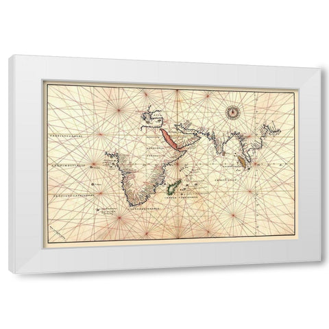 Portolan Map of Africa, the Indian Ocean and the Indian Subcontinent White Modern Wood Framed Art Print by Agnese, Battista