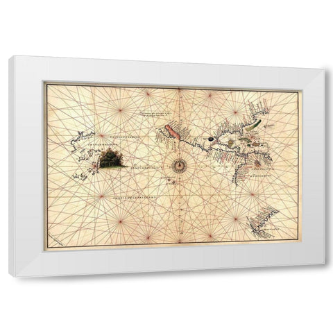 Portolan Map of the Western Hemisphere showing what will become the United States, Panama and a port White Modern Wood Framed Art Print by Agnese, Battista