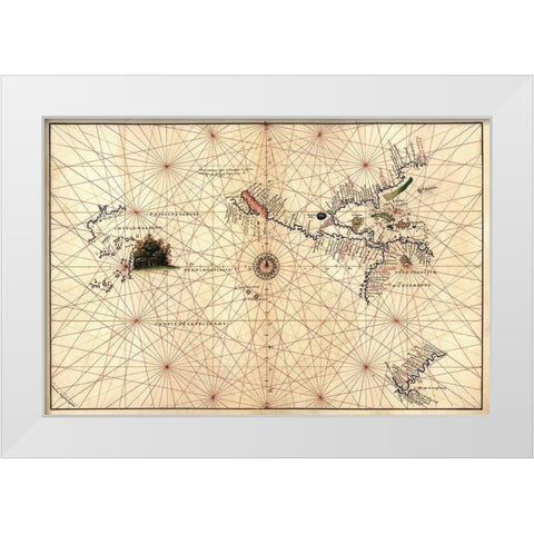 Portolan Map of the Western Hemisphere showing what will become the United States, Panama and a port White Modern Wood Framed Art Print by Agnese, Battista