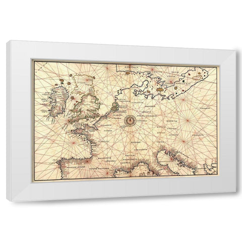 Portolan Map of Spain, England, France, Germany, The British Isles White Modern Wood Framed Art Print by Agnese, Battista