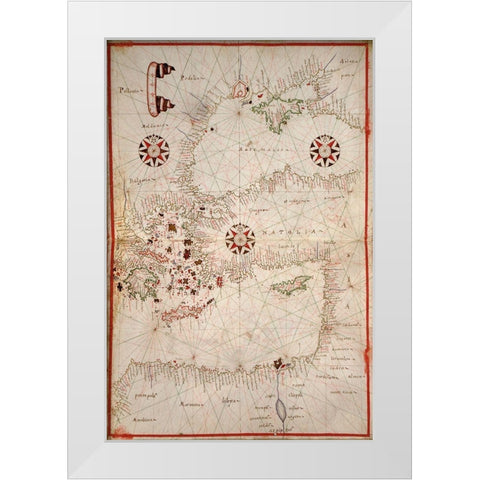 Portolan Map of Turkey, Mediterranean, Adriatic and the Agean White Modern Wood Framed Art Print by Oliva, Joan