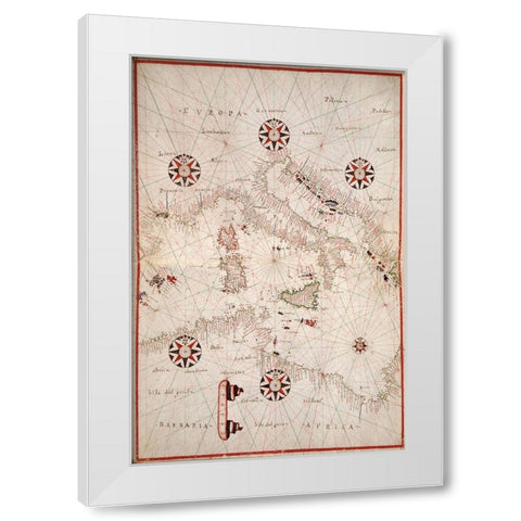 Portolan atlas of the Mediterranean Sea, western Europe, and the northwest coast of Africa - Central White Modern Wood Framed Art Print by Oliva, Joan