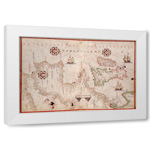 Portolan Map of Spain, England, Ireland and France White Modern Wood Framed Art Print by Oliva, Joan