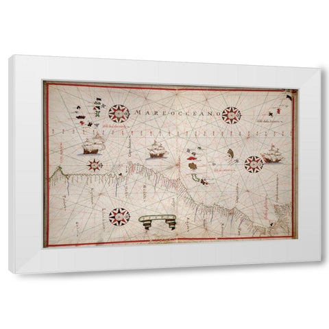Portolan map of the African Coast White Modern Wood Framed Art Print by Oliva, Joan