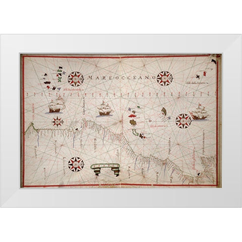 Portolan map of the African Coast White Modern Wood Framed Art Print by Oliva, Joan