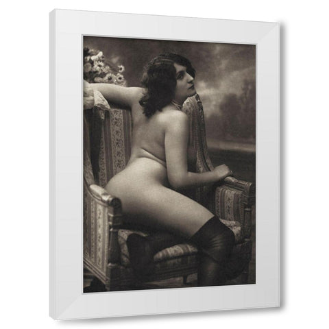 On the Armchair White Modern Wood Framed Art Print by Vintage Nudes