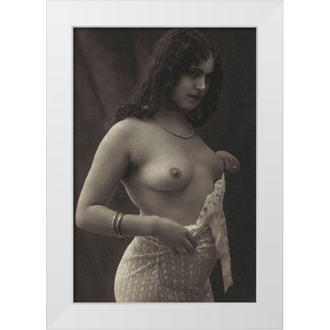 Without a Blouse White Modern Wood Framed Art Print by Vintage Nudes