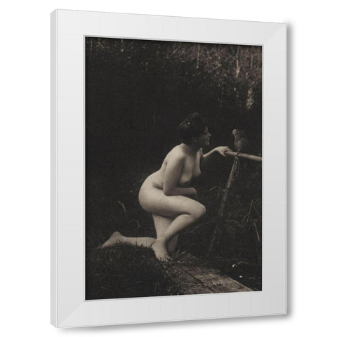 Gossiping with a Parrot White Modern Wood Framed Art Print by Vintage Nudes