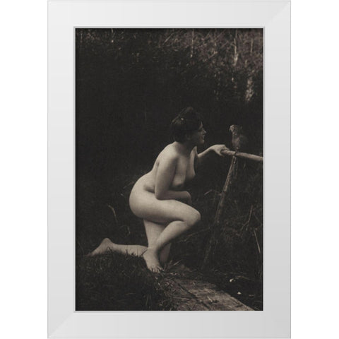 Gossiping with a Parrot White Modern Wood Framed Art Print by Vintage Nudes