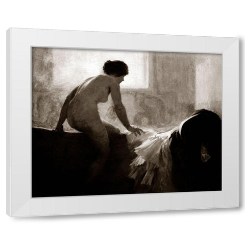 Into the Bath White Modern Wood Framed Art Print by Vintage Nudes