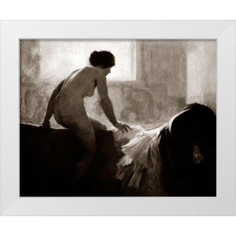 Into the Bath White Modern Wood Framed Art Print by Vintage Nudes