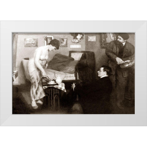 In the Studio White Modern Wood Framed Art Print by Vintage Nudes