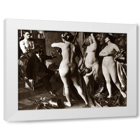 In the Painters Studio White Modern Wood Framed Art Print by Vintage Nudes