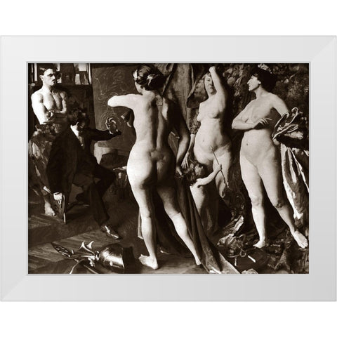 In the Painters Studio White Modern Wood Framed Art Print by Vintage Nudes