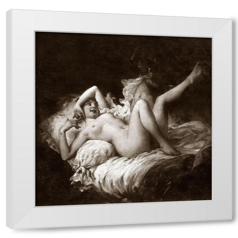Nude with Raised Leg White Modern Wood Framed Art Print by Vintage Nudes