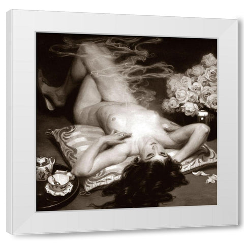 Leisure Time White Modern Wood Framed Art Print by Vintage Nudes