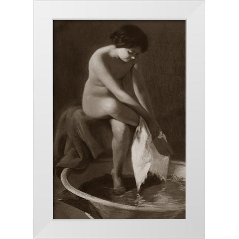 The Foot Washer White Modern Wood Framed Art Print by Vintage Nudes