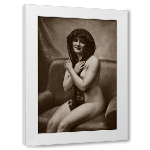The Mantilla White Modern Wood Framed Art Print by Vintage Nudes